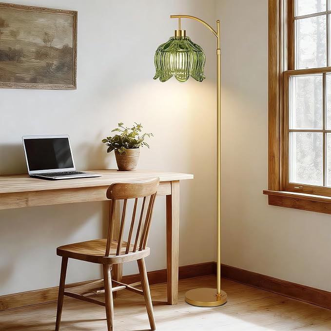 QIYIZM Glass Floor Lamp for Living Room, Mid Century Modern Brass Tall Lamp - Image 6
