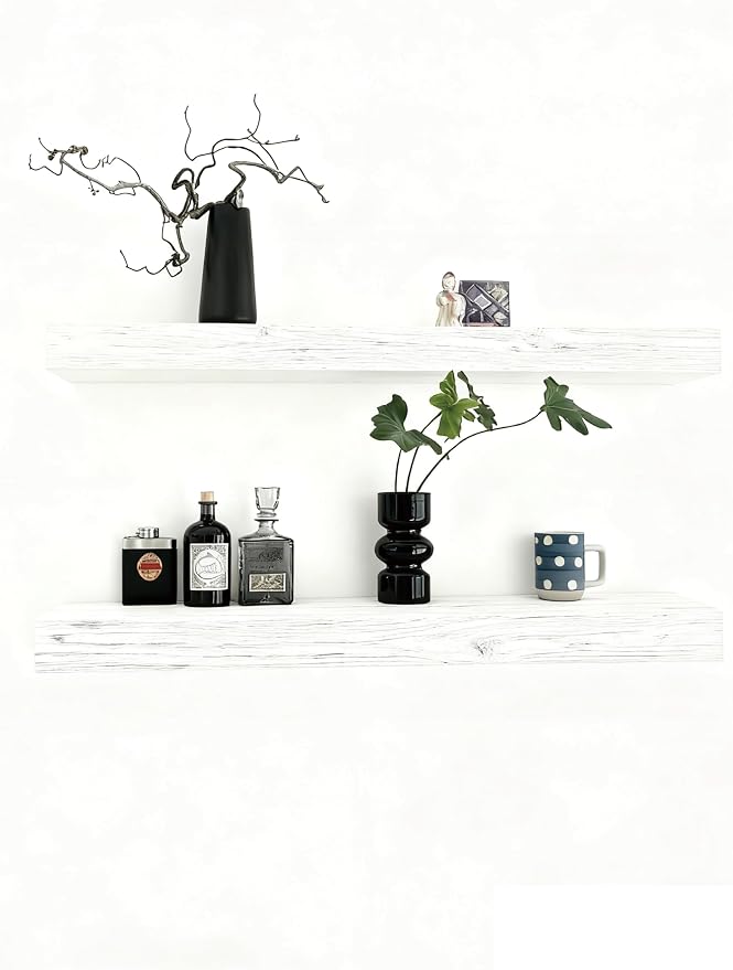 Solid Wood Floating Shelves, 31.5in Finished Real Wood Wall Shelves by Unknown