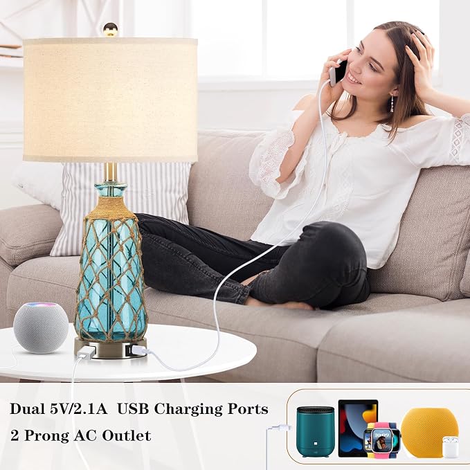 Ruzectt Coastal Glass Table Lamps, 3-Way Dimmable Touch Control Bedside Lamps - Image 3
