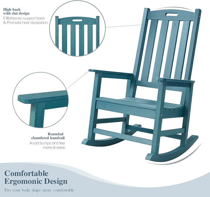 Psilvam Oversized Outdoor Rocking Chair Set of 2, HDPE Porch Rocker - Image 5