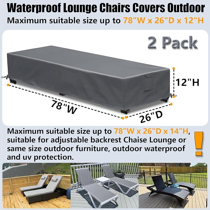 Lounge Chair Covers Outdoor Waterproof Patio Chaise Lounge Cover 600D Weather - Image 2