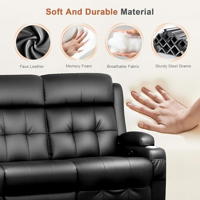 RV Loveseat Recliner Sofa, Oversized Massage Wall Hugger 3-Seater Recliners - Image 8