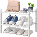 viewcare White Small Shoe Rack for Entryway, 2-Tier Bamboo Shoe Organizer for by VIEWCARE