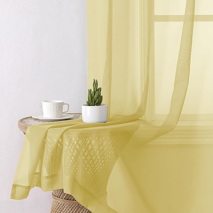 Aiyufeng Yellow Sheer Curtains 63 Inches Long 2 Panels Set, Semi Transparent - Image 4
