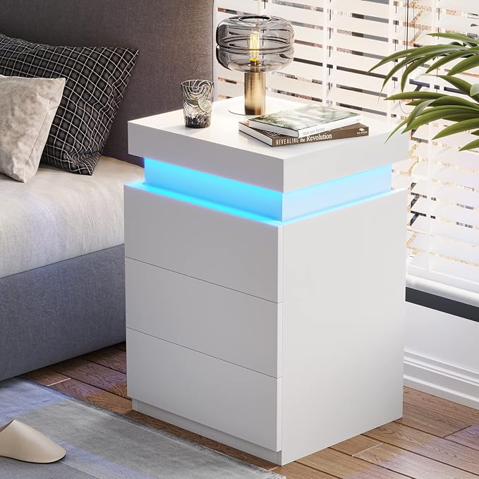 ADORNEVE Nightstand with Charging Station and LED Lights, Night Stand with - Image 4