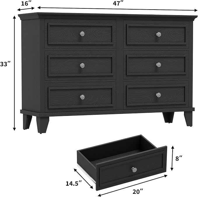 IDEALHOUSE 6 Drawer Dresser, Wooden Storage Chest of Drawers - Image 2
