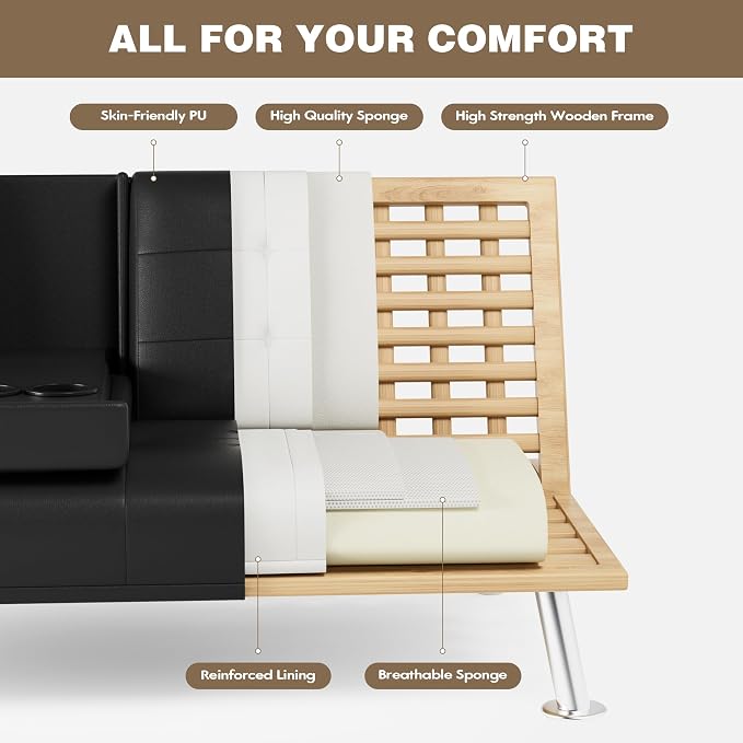 Homall Futon Sofa Bed, Leather Futon Couch - Image 6