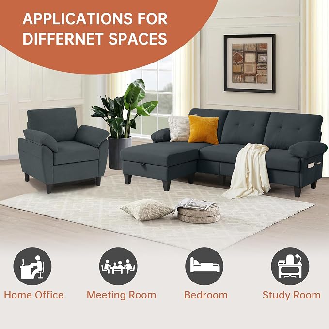 2 Piece Sectional Sofa Set, 3 Seat L Shaped Couches - Image 6