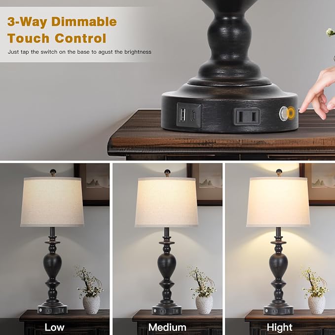Cinkeda 28" Black Farmhouse Table Lamps Set of 2 - Image 4