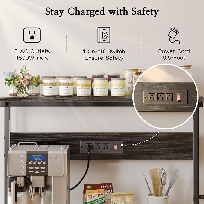 SUPERJARE Bakers Rack with Power Outlets, Microwave Stand, 39.4 X 14.3 Inch - Image 3