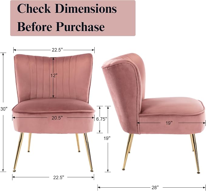 Velvet Accent Chairs Set of 2 Comfy Living Room Chair Armless Slipper Chair Mid - Image 2