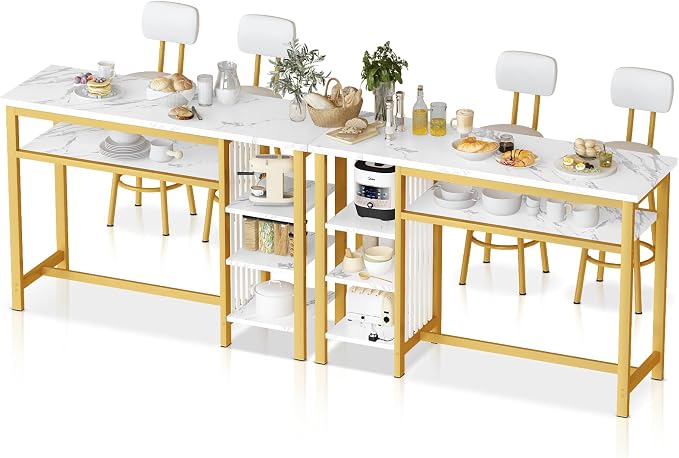 AWQM 3-Piece Bar Table and Chairs Set, Modern White Faux Marble Table - Image 8