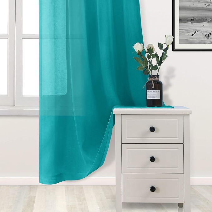 DWCN Turquoise Sheer Curtains Semi Transparent Voile Rod Pocket Curtains - Image 2