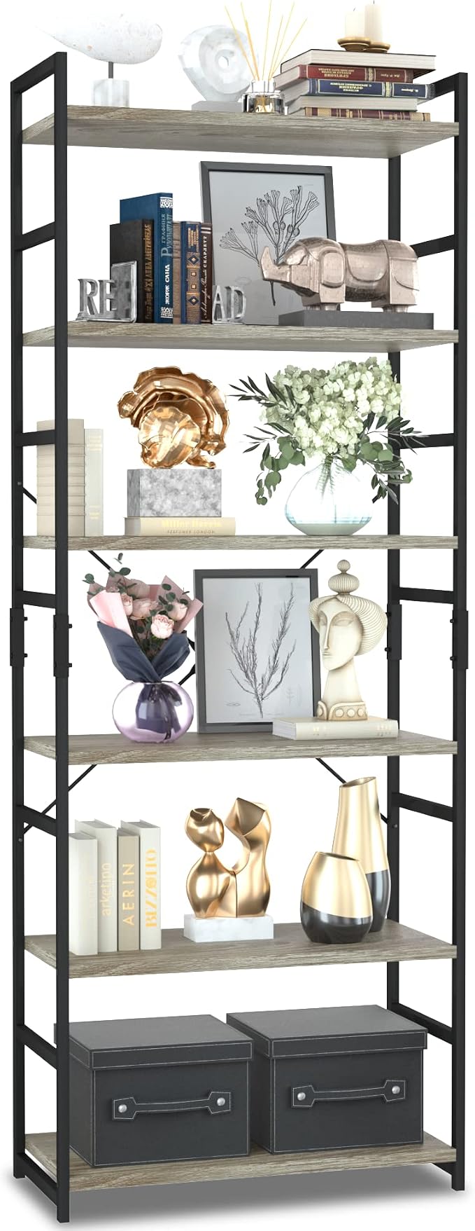 NUMENN 6 Tier Bookshelf, Tall Bookcase Shelf Storage Organizer, Modern Book by NUMENN