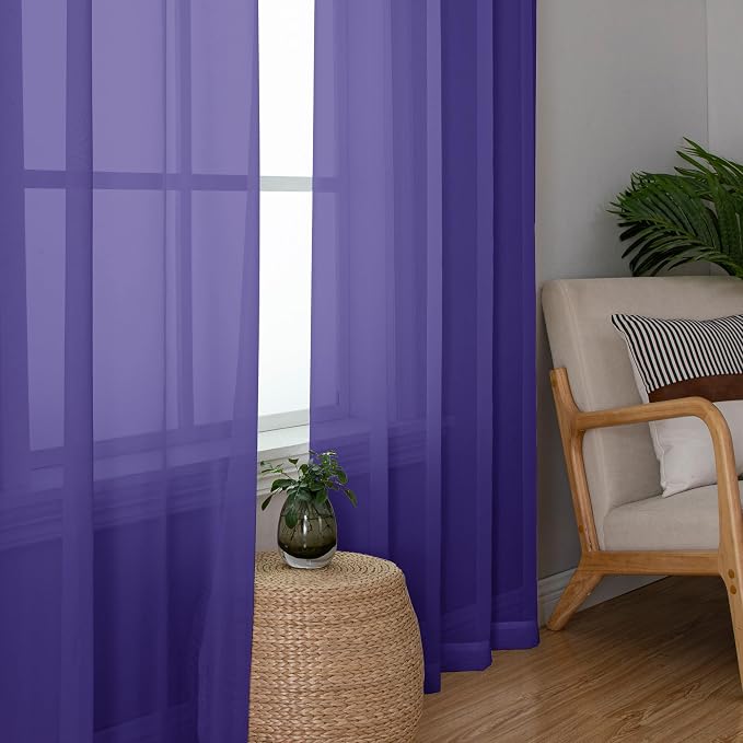 Chyhomenyc Purple Sheer Curtains 45 Inch Long 2 Panels, Light Filtering Rod - Image 8