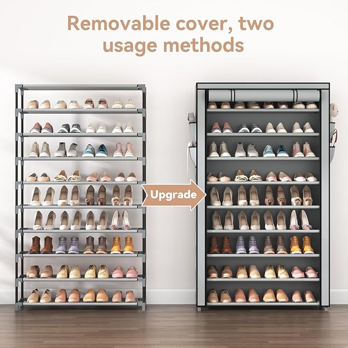 LANTEFUL Shoe Rack with Covers 10 Tier Tall Shoe Rack Organizer Large Capacity - Image 5
