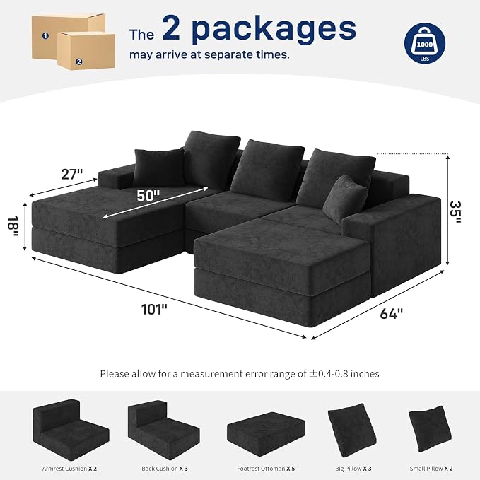 Living&Giving 101" U-Shaped Cloud Sectional Couch - Image 2