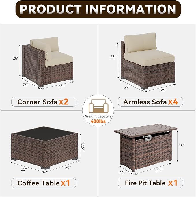 Aoxun Patio Furniture Sets, 8-Piece Outdoor Patio Furniture - Image 2