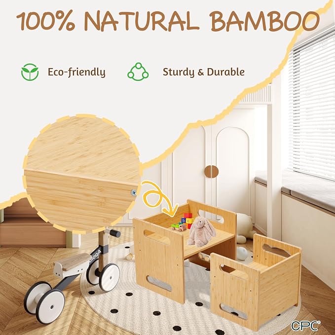 Montessori Table and Chair Set, Bamboo Wood Weaning Table and Chair Set - Image 3
