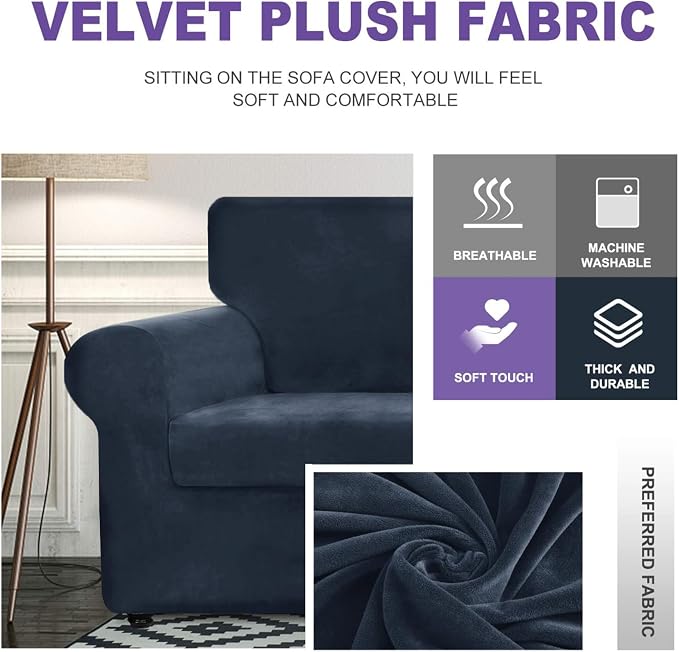 ZNSAYOTX Oversized Velvet Couch Cover 4 Piece Stretch Sofa Covers - Image 3