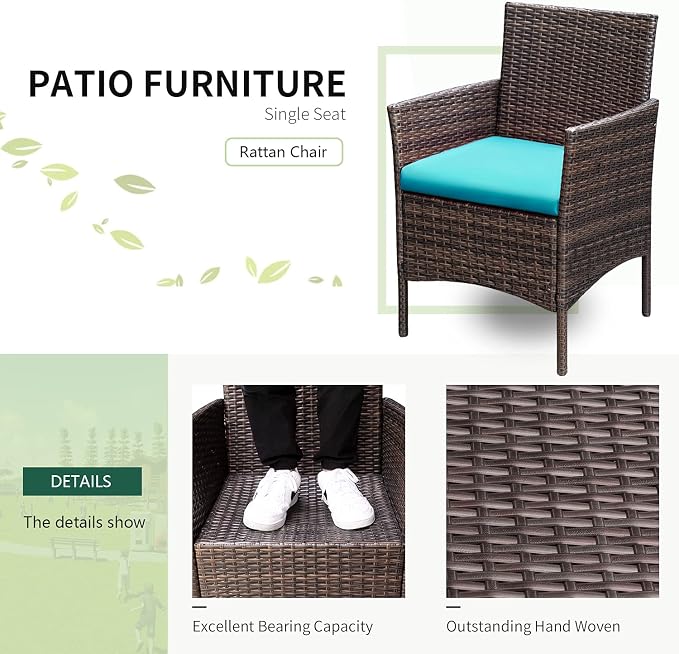 Greesum 3 Pieces Patio Furniture Sets Outdoor PE Rattan Wicker Chairs - Image 6