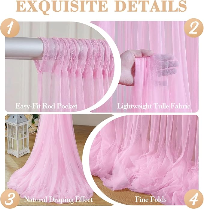 10ft x 12ft Pink Tulle Backdrop Curtain - Image 6