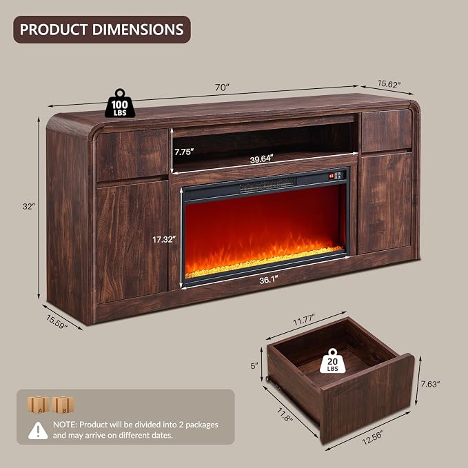 Modern Fireplace TV Stand with 36" LED Electric Fireplace - Image 2