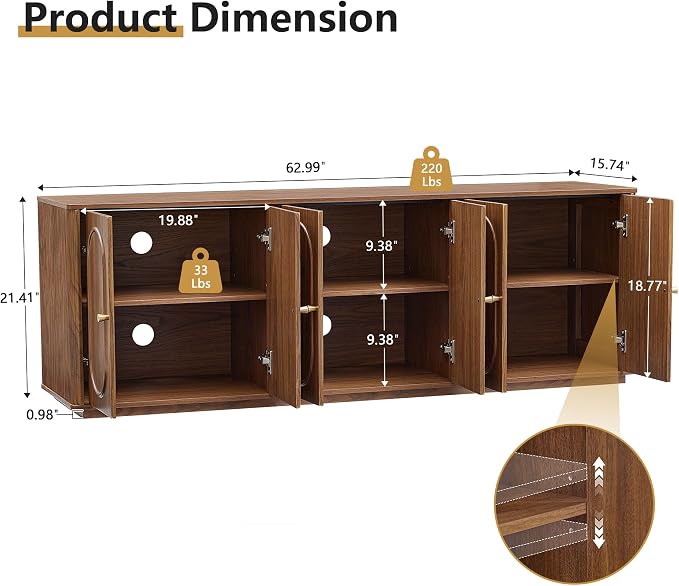 63'' Fluted Sideboard Buffet Cabinet - Image 2