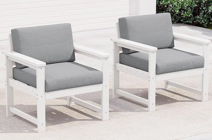 SERWALL 2 Pieces Single Cushioned Lounge Chair, HDPE Outdoor Adirondack Sofa by SERWALL