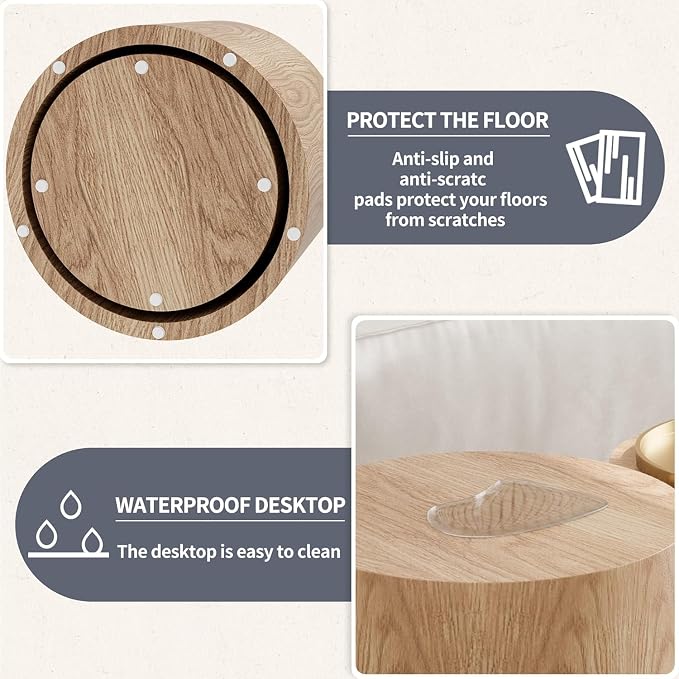 Small Round Coffee Table Nesting End Table Set of 2, Wood Side Circle Accent - Image 4