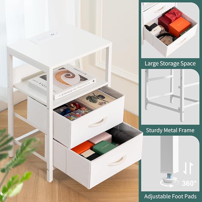 Yoobure Nightstand with Charging Station, Small Night Stand with Fabric Drawers - Image 8