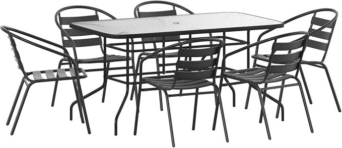 Flash Furniture Lila 7-Piece Glass Patio Table and Chairs Set, Outdoor Patio by FlashFurniture