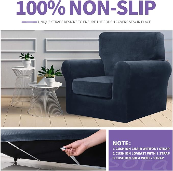ZNSAYOTX Luxury Velvet Couch Cover 4 Piece Stretch Sofa Covers - Image 5