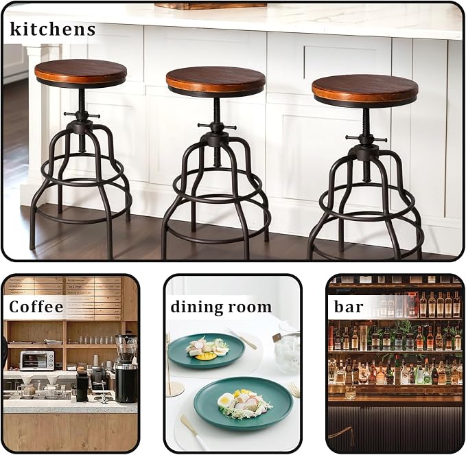 Industrial Vintage Counter Stool, Kitchen Counter Height Adjustable Swivel Chair - Image 5