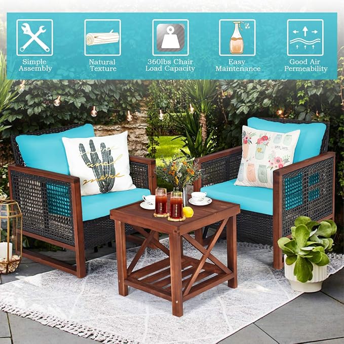 Tangkula 3 Pieces Patio Wicker Furniture Set, Rattan Outdoor Sofa Set - Image 5