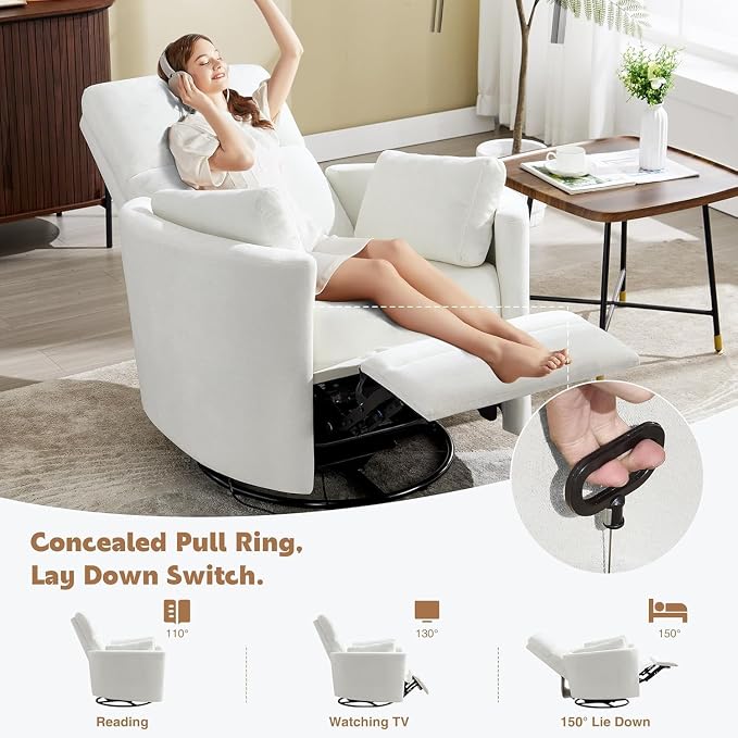 Manual Recliner 360°Swivel Rocking Chair, Nursery Rocking Glider Chair - Image 5