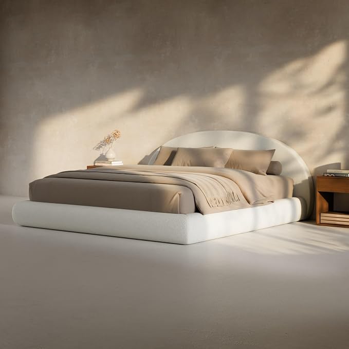 RECCI AirFrame Half-Moon Upholstered King Platform Bed Frame, Velvet Curved - Image 7