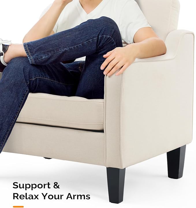 VINGLI Beige Accent Chairs for Living Room, Line Comfy Upholstered Chair Mid - Image 7