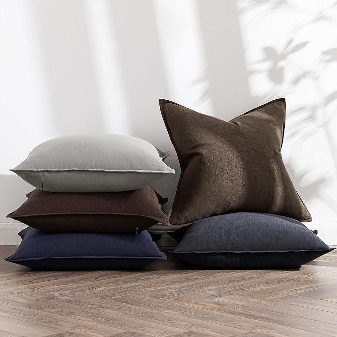 MIULEE Decorative Linen Pillow Covers 18x18 Inch Dark Coffee Chocolate Boho - Image 5