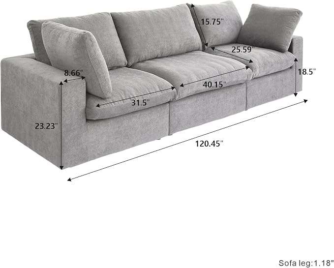 Cloud Modular Sectional Sofa Couch, 120.45" Convertible Couches 3 Seater Sofa - Image 2