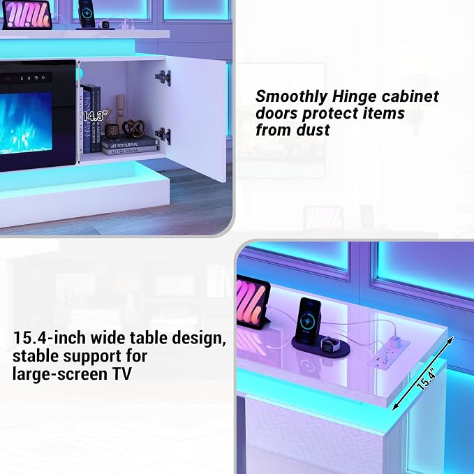 chartustriable 81IN LED TV Stands w/50 inch Fireplace Power Outlet - Image 7