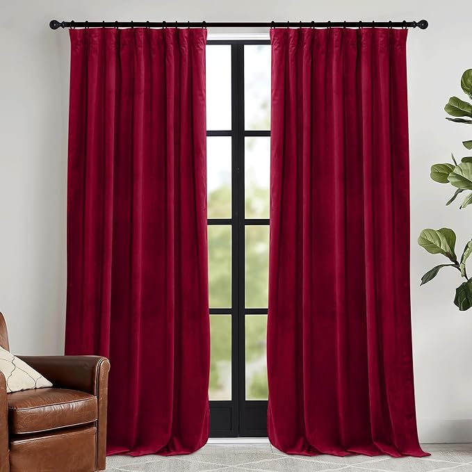 RYB HOME Chistmas Red Velvet Curtains- Super Soft Thermal Insulated Back Tab & by RYBHOME