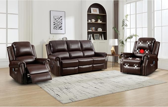 EBELLO Faux Leather Power Living Room Furniture Set, Included 2 Reclining 1 by EBELLO