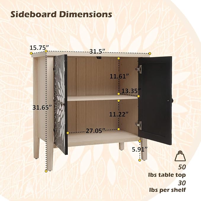 31" Modern Accent Cabinet with Storage, Storage Cabinet with 2 Carved Pattern - Image 2