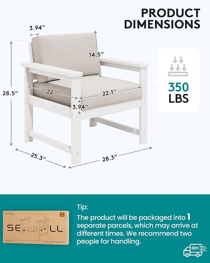 SERWALL 2 Pieces Single Cushioned Lounge Chair, HDPE Outdoor Adirondack Sofa - Image 5