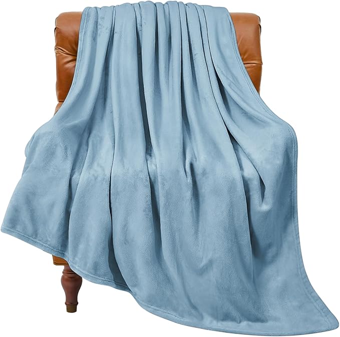 BEDELITE Fleece Blanket Twin Size Washed Blue Throw Blankets by BEDELITE