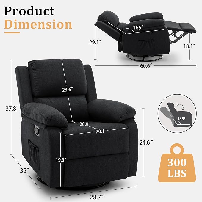 Korser Recliner Chair, 360 Swivel Rocker Chair - Image 3