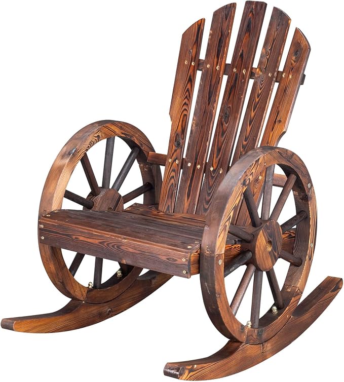 Outvita Adirondack Rocking Chair, Wood Wagon Rocker, Outdoor Wooden Carbonized by Outvita