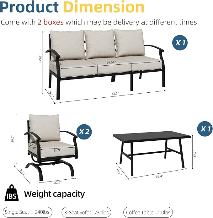 ALAULM 4 Piece Patio Furniture Set, Outdoor Metal Patio Furniture - Image 3