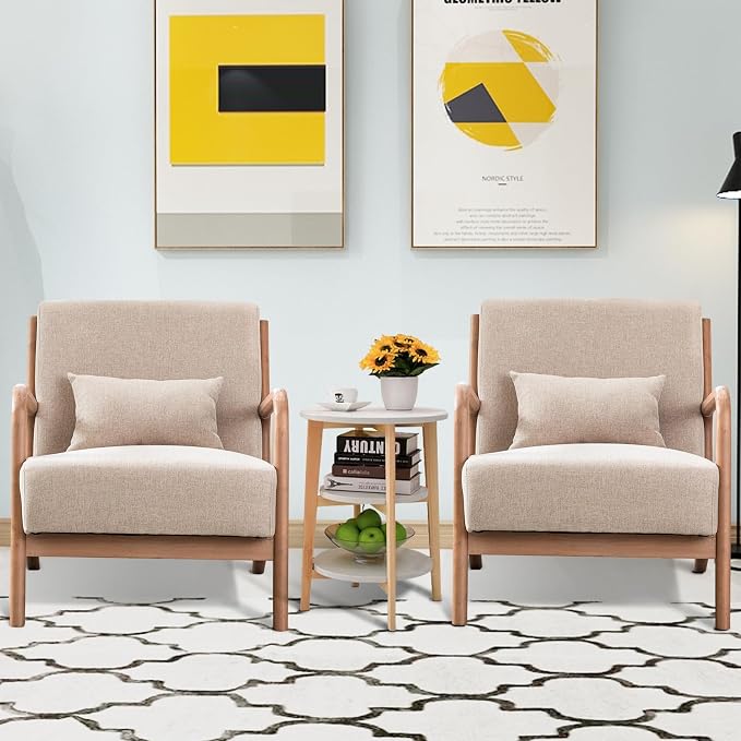 INZOY Mid-Century Modern Accent Chair Set of 2, Upholstered Living Room Chairs - Image 2